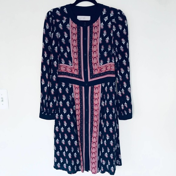 Gal Meets Glam Carlene Woodblock Stripe Button Front Dress Navy Red Women Size 6 - Picture 5 of 12